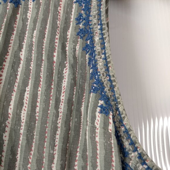 Voloshin Striped Embroidered Detail Shift Midi Dress Linen Cotton Blend Sz Large - Picture 4 of 15